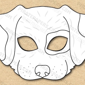 Máscara de cachorro para colorir para impressão, papel DIY para crianças e adultos. Modelo PDF. Download instantâneo. Para aniversários, Halloween, festa, fantasias.