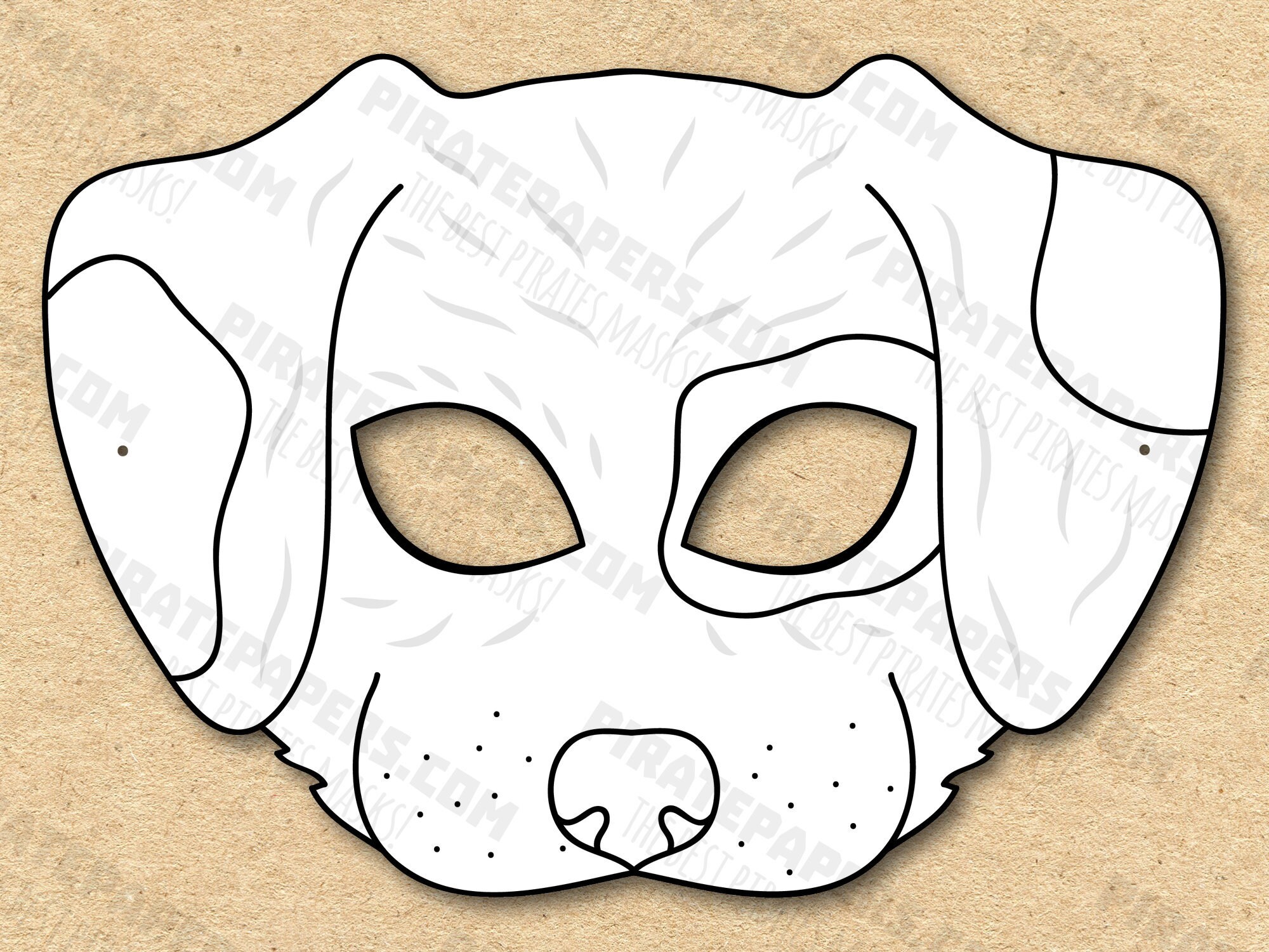 Dog Mask Printable Coloring, Paper DIY For Kids And Adults. PDF Template. Instant Download. For Birthdays, Halloween, Party, Costumes.