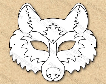 Wolf Mask Printable Coloring, Paper DIY For Kids And Adults. PDF Template. Instant Download. For Birthday, Halloween, Party, Costumes.