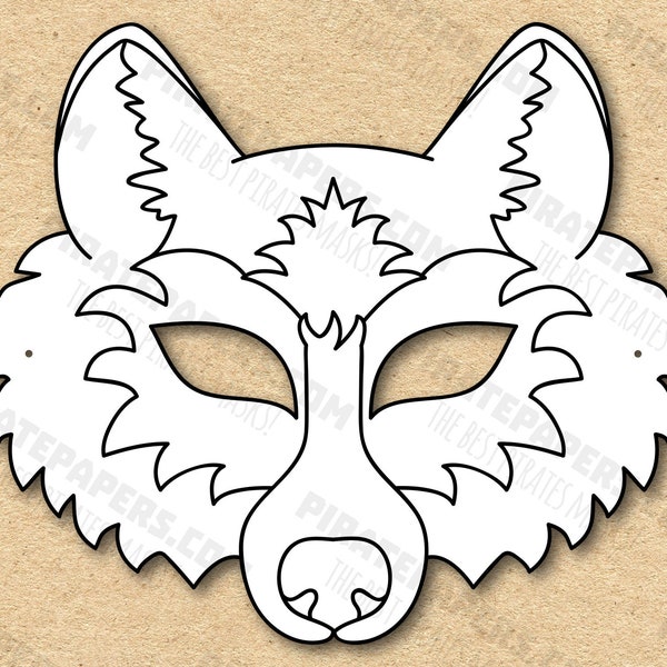 Wolf Mask Printable Coloring, Paper DIY For Kids And Adults. PDF Template. Instant Download. For Birthday, Halloween, Party, Costumes.