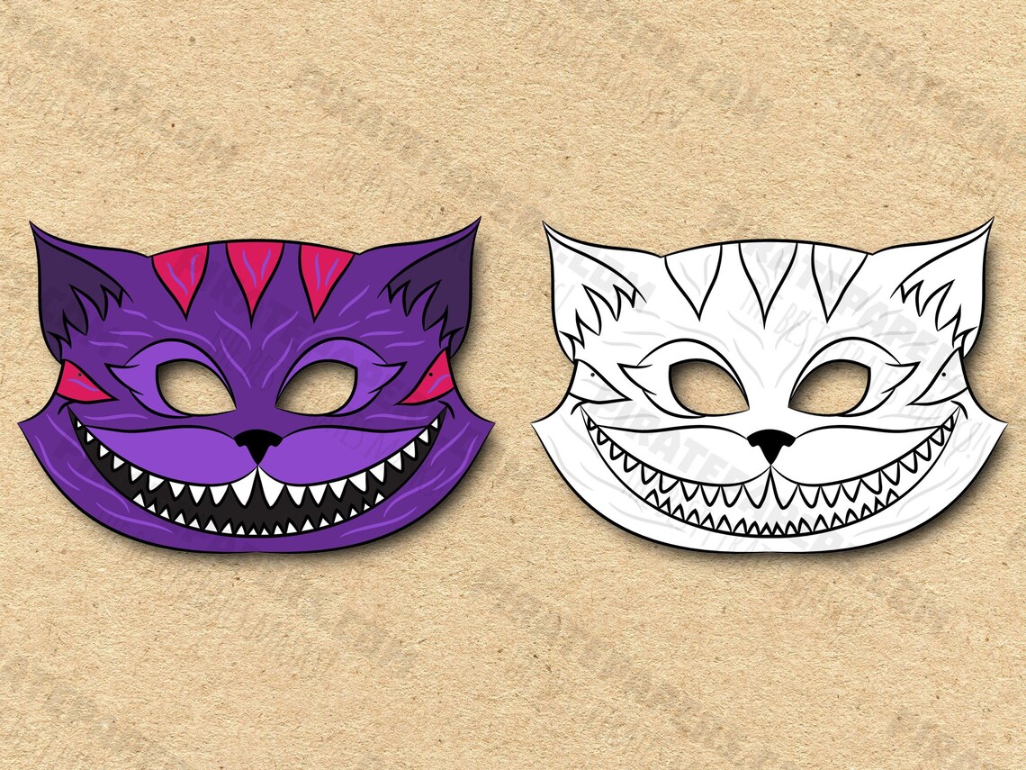 Cheshire Cat Masks Printable Color Coloring alice in Wonderland, Paper ...