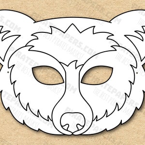 Bear Mask Printable Coloring, Paper DIY For Kids And Adults. PDF Template. Instant Download. For Birthday, Halloween, Party, Costumes.