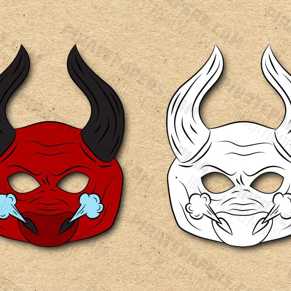 Minotaur Masks Printable Color + Coloring, Paper DIY For Kids And Adults. PDF Template. Instant Download. Birthdays, Halloween, Costumes.