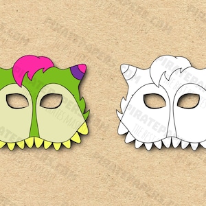 Monster #2 Masks Printable Color + Coloring, Paper DIY For Kids And Adults. PDF Template. Instant Download. For Birthdays, Halloween.