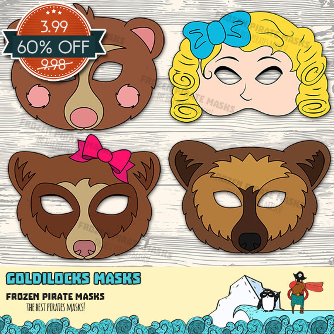 60% OFF SALE Goldilocks and the Three Bears Printable Masks | Etsy