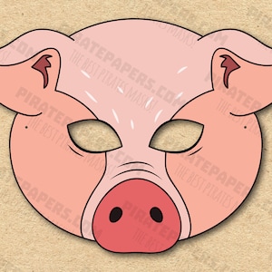 Pig Mask Printable, Paper DIY For Kids And Adults. PDF Template. Instant Download. For Birthdays, Halloween, Party, Costumes.