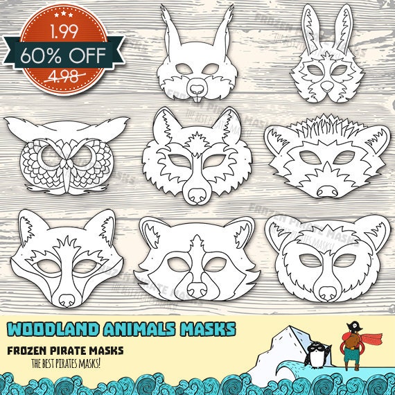 Woodland Forest Animals Printable Coloring Masks Wolf Fox