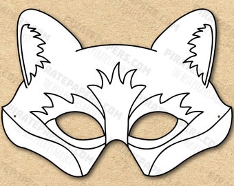 Fox Mask Printable Coloring, Paper DIY For Kids And Adults. PDF Template. Instant Download. For Birthdays, Halloween, Party, Costumes.