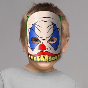 Scary Clown Mask Printable, Paper DIY for Kids and Adults. PDF Template ...