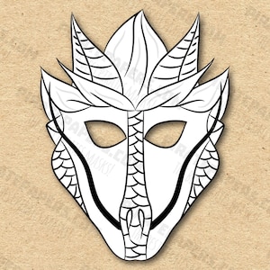 Kind Dragon Mask Printable Coloring, Paper DIY For Kids And Adults. PDF Template. Instant Download. Birthdays, Halloween, Party, Costumes.