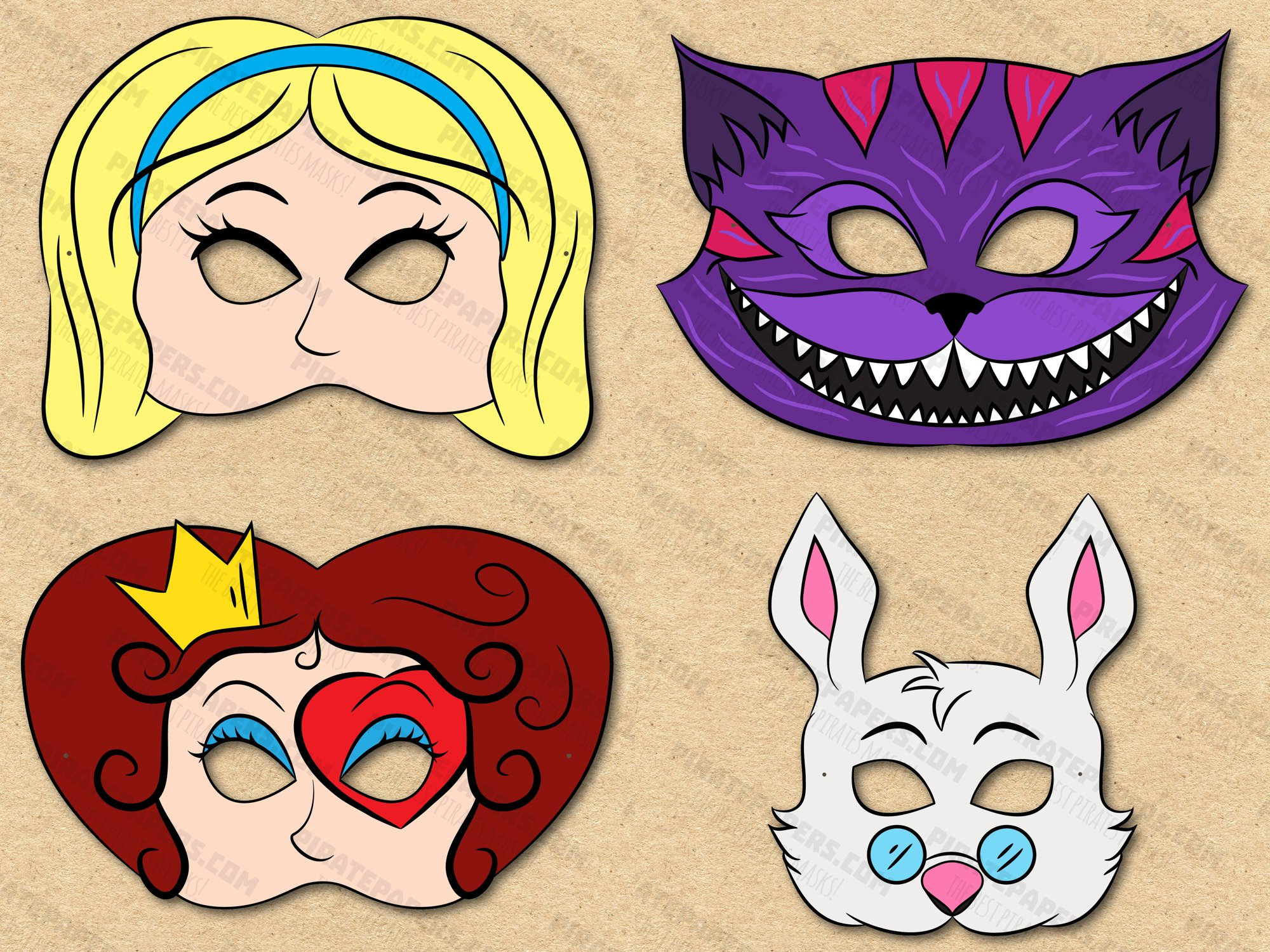 Alice in Wonderland Masks Printable Alice White Rabbit Cheshire Cat Alice in Wonderland Masks Printable Alice White Rabbit Cheshire Cat