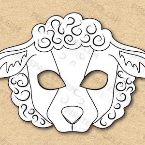 Sheep Mask Printable Coloring, Paper DIY For Kids And Adults. PDF Template. Instant Download. For Birthdays, Halloween, Party, Costumes.
