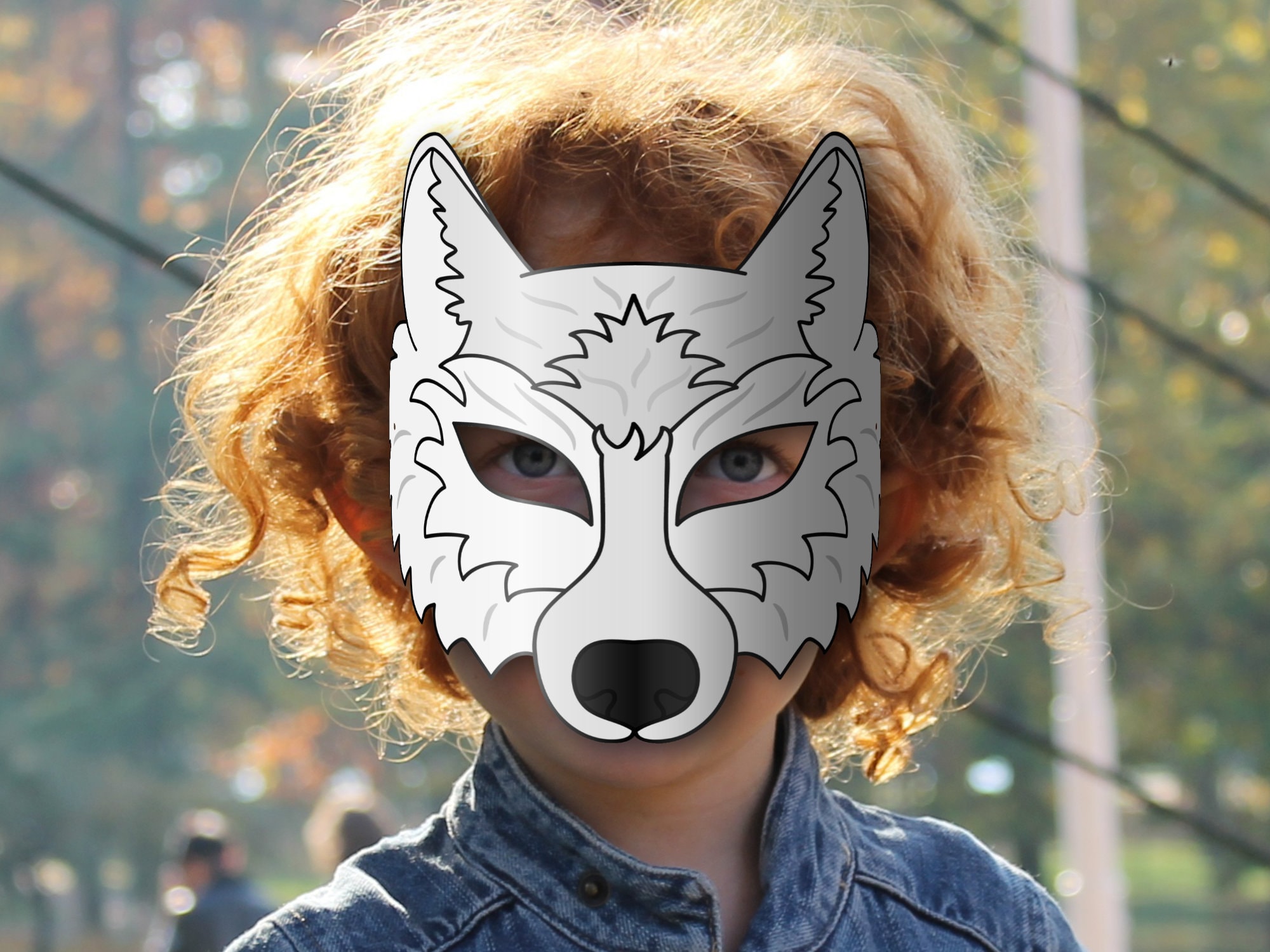 White Wolf Mask Printable Paper DIY for Kids and Adults PDF Template