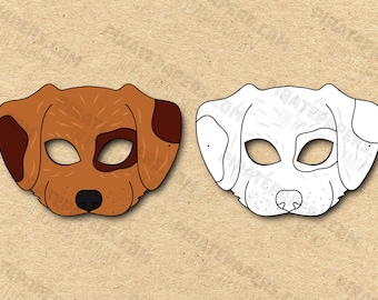 Dog Masks Printable Color + Coloring, Paper DIY For Kids And Adults. PDF Template. Instant Download. For Birthdays, Halloween, Costumes.
