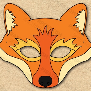 Maschera di volpe stampabile, carta fai da te per bambini e adulti. Modello PDF. Download immediato. Per compleanno, Halloween, feste, costumi.