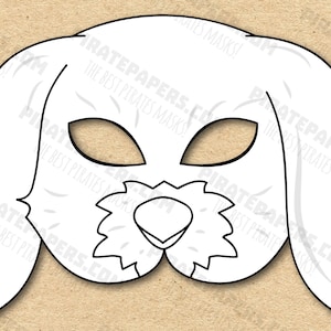 Maschera di coniglio da colorare stampabile, carta fai da te per bambini e adulti. Modello PDF. Download istantaneo. Per compleanni, Halloween, feste, costumi.
