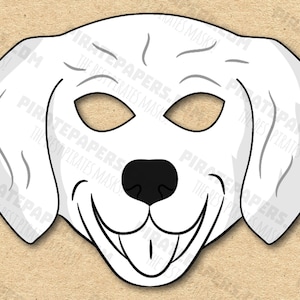 Dog Retriever Mask Printable Coloring Breed, Paper DIY For Kids And Adults. PDF Template. Instant Download. For Birthdays, Halloween, Party.