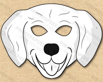 Dog Retriever Mask Printable Coloring Breed, Paper DIY For Kids And Adults. PDF Template. Instant Download. For Birthdays, Halloween, Party.