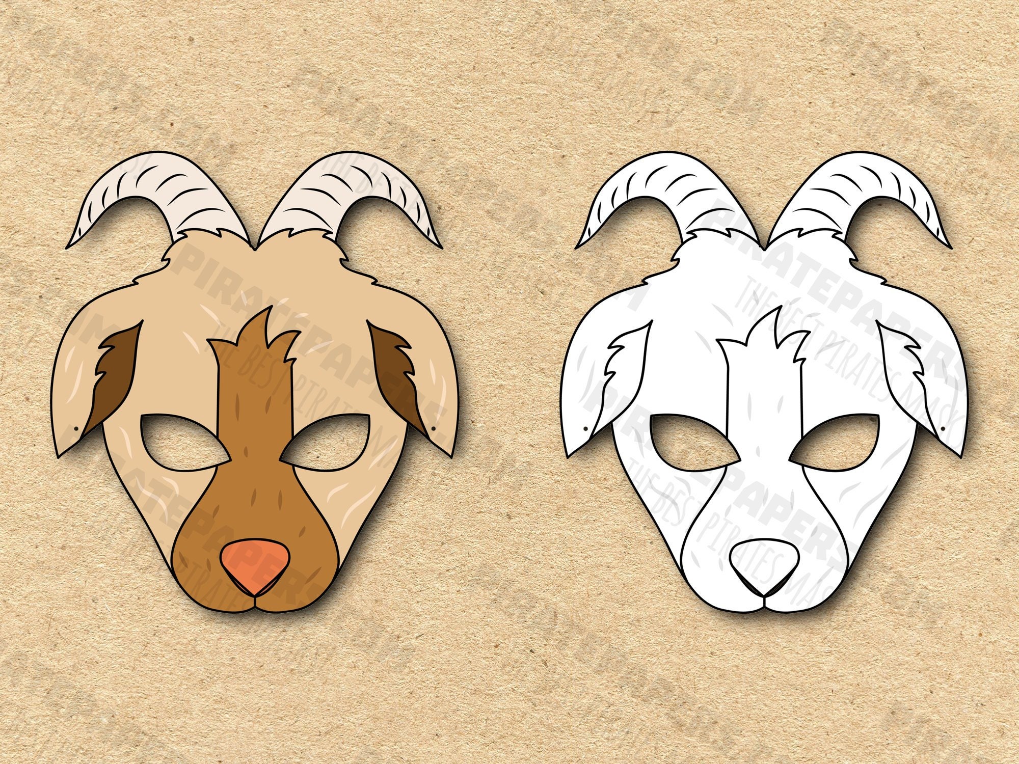 Goat Masks Printable Color + Coloring, Paper DIY For Kids And Adults. PDF Template. Instant Download. For Birthdays, Halloween, Costumes.