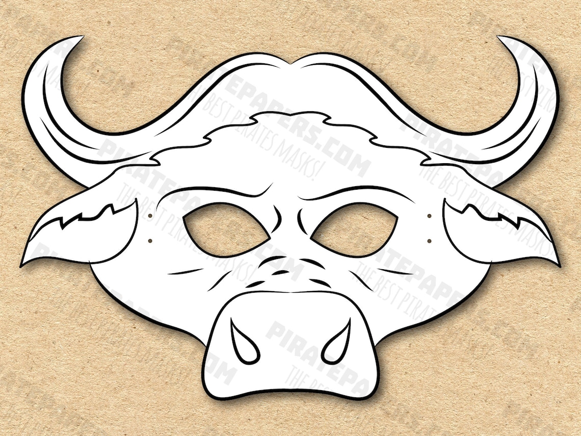 African Animals 2 Masks Printable Coloring, Rhino, Buffalo, Crocodile ...