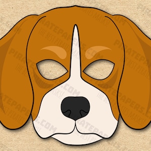 Dog Beagle Mask Printable Breed, Paper DIY For Kids And Adults. PDF Template. Instant Download. For Birthdays, Halloween, Party, Costumes.