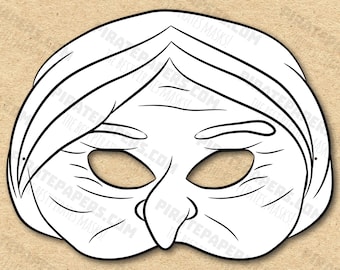 Old Woman Mask Printable Coloring Paper DIY for Kids and - Etsy