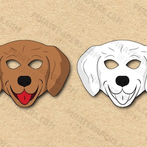 Dog Retriever Masks Printable Color + Coloring Breed, Paper DIY For Kids And Adults. PDF Template. Instant Download. Birthdays, Halloween.