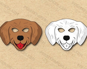 Dog Retriever Masks Printable Color + Coloring Breed, Paper DIY For Kids And Adults. PDF Template. Instant Download. Birthdays, Halloween.