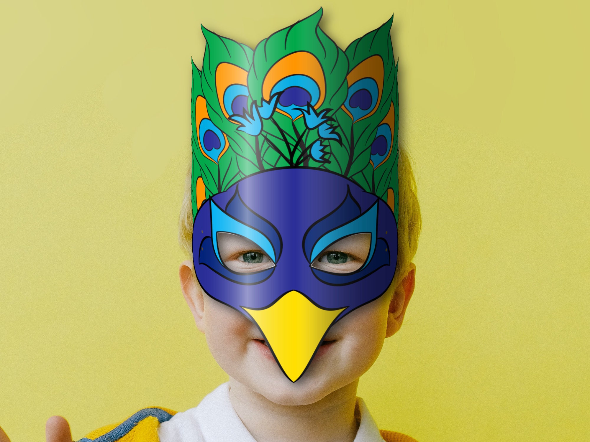 Peacock Mask Printable, Paper DIY for Kids and Adults. PDF Template ...