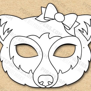 Bear-Mother Mask Printable Coloring (Goldilocks And The Three Bears), Paper DIY For Kids And Adults. PDF Template. Instant Download.