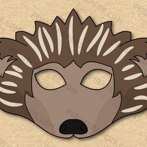 Hedgehog #2 Mask Printable, Paper DIY For Kids And Adults. PDF Template. Instant Download. For Birthdays, Halloween, Party, Costumes.