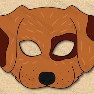Máscara de cachorro para impressão, papel DIY para crianças e adultos. Modelo PDF. Download instantâneo. Para aniversários, Halloween, festa, fantasias.