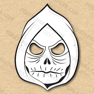 Grim Reaper (Death) Mask Printable Coloring, Paper DIY For Kids And Adults. PDF Template. Instant Download. For Birthdays, Halloween, Party.