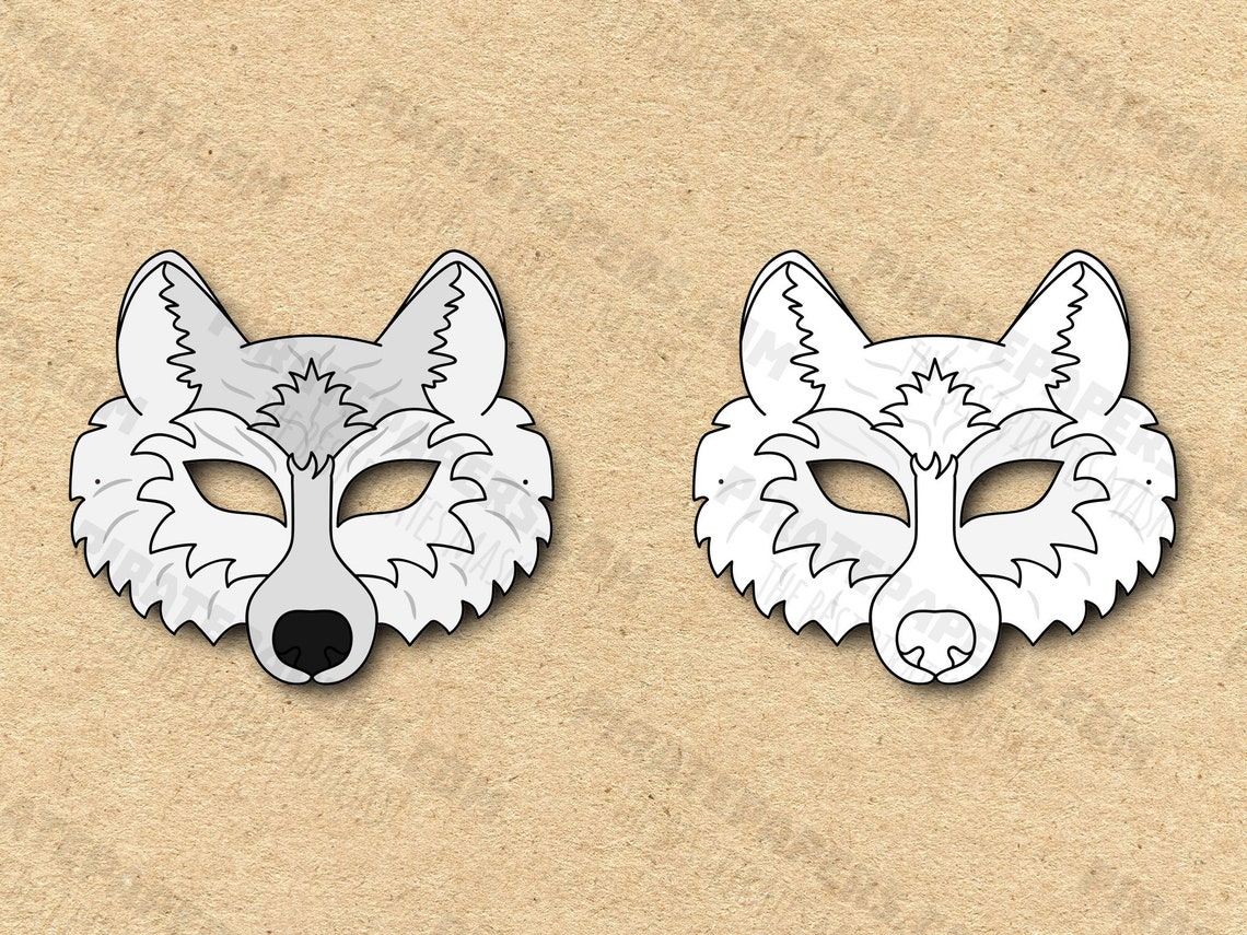 White Wolf Masks Printable Color Coloring Paper DIY for Kids and