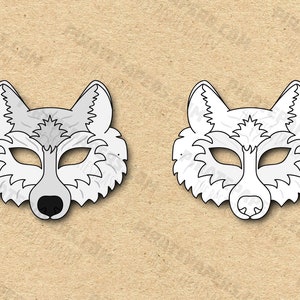 White Wolf Masks Printable Color + Coloring, Paper DIY for Kids and ...