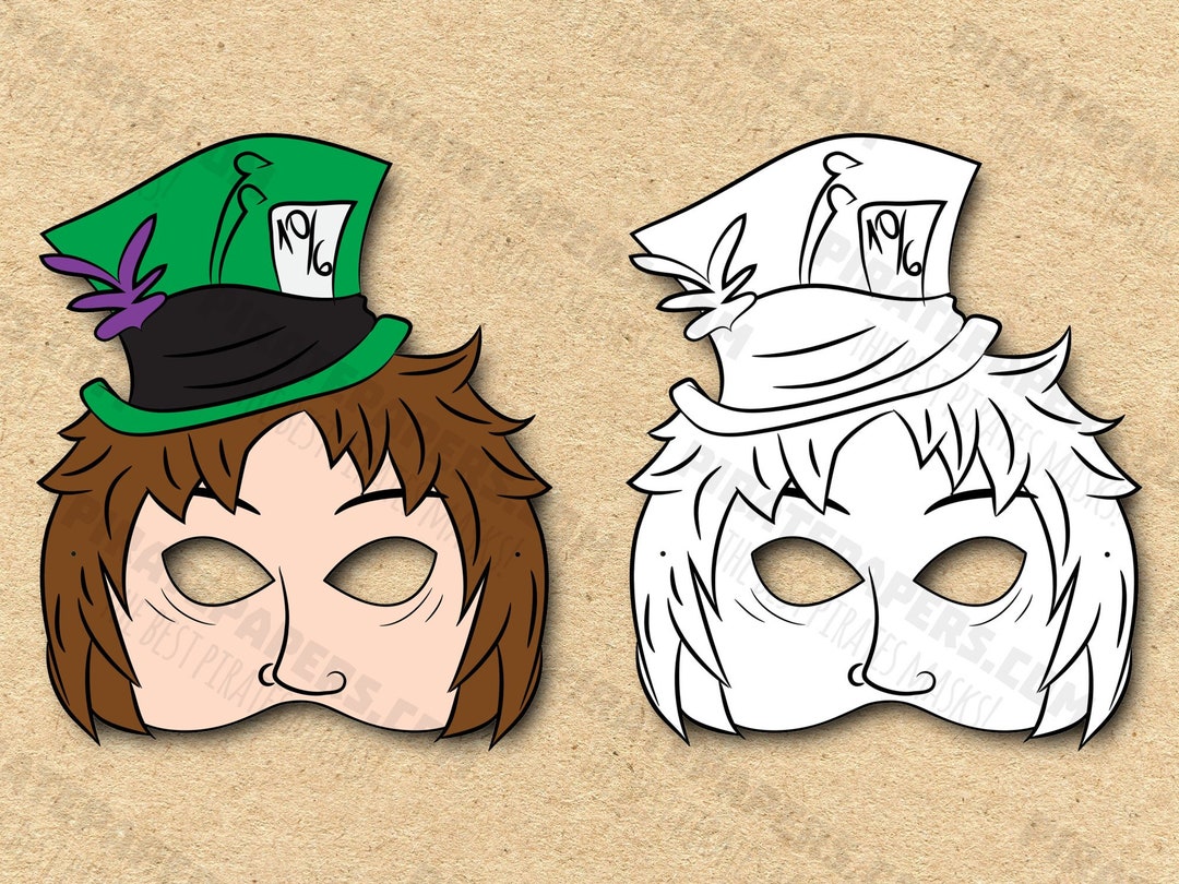 Mad Hatter Masks Printable Color Coloring alice in Wonderland, Paper