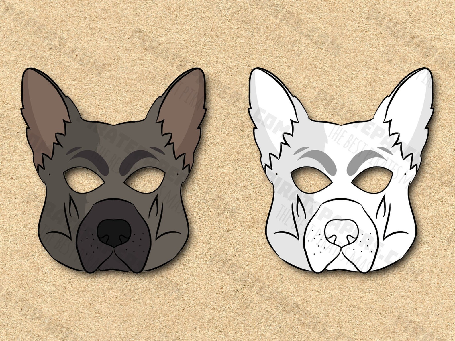 Dog Color Mask Dog German Shepherd Masks Printable Color + Coloring Breed, Paper DIY ...