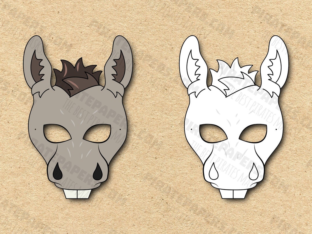 Donkey Masks Printable Color Coloring, Paper DIY for Kids and Adults