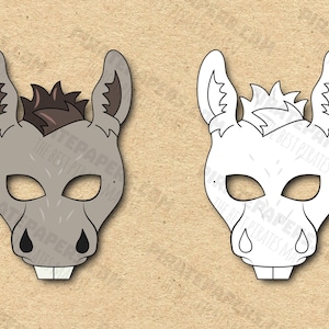 Esel Masken Druckbare Farbe + Färbung, Papier DIY Für Kinder Und Erwachsene. PDF-Vorlage. Sofortiger Download. Für Geburtstage, Halloween, Kostüme.