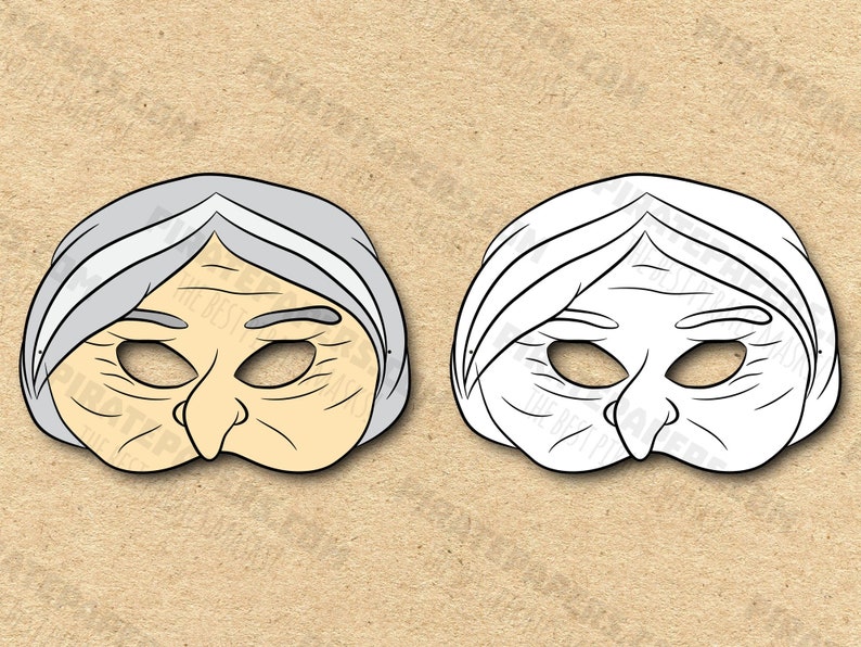 Old Woman Masks Printable Color Coloring, Paper DIY for Kids and Adults ...