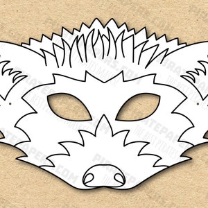 Hedgehog Mask Printable Coloring, Paper DIY For Kids And Adults. PDF Template. Instant Download. For Birthdays, Halloween, Party, Costumes.