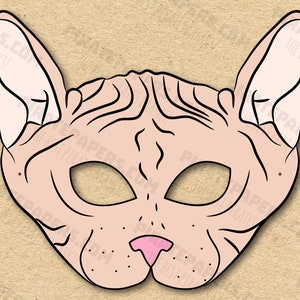 Cat Sphynx Mask Printable Breed, Paper DIY For Kids And Adults. PDF Template. Instant Download. For Birthdays, Halloween, Party, Costumes.