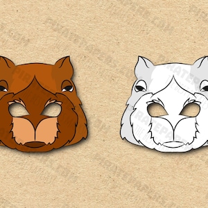 Capybara Masks Printable Color + Coloring, Paper DIY For Kids And Adults. PDF Template. Instant Download. Birthdays, Halloween, Costumes.