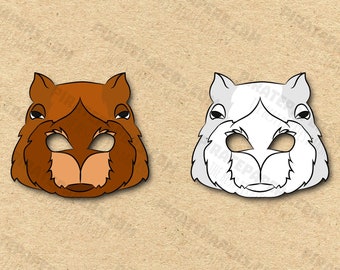 Capybara Masks Printable Color + Coloring, Paper DIY For Kids And Adults. PDF Template. Instant Download. Birthdays, Halloween, Costumes.