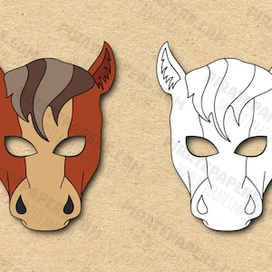 Horse Masks Printable Color + Coloring, Paper DIY For Kids And Adults. PDF Template. Instant Download. For Birthdays, Halloween, Costumes.