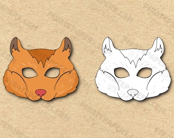 Hamstermasker utskrivbara färg + målarbilder, papper gör-det-själv för barn och vuxna. PDF-mall. Direkt nedladdning. För födelsedagar, Halloween, kostymer.