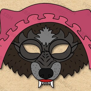 Big Bad Wolf Disguised as Grandma Mask Printable, Paper DIY For Kids And Adults. PDF Template. Instant Download. For Birthdays, Halloween.