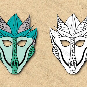 Kind Dragon Masks Printable Color + Coloring, Paper DIY For Kids And Adults. PDF Template. Instant Download. Birthdays, Halloween, Costumes.