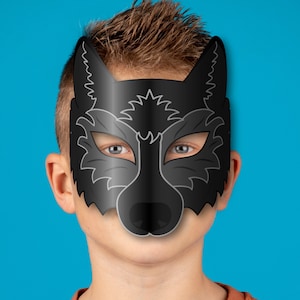 Black Wolf Mask Printable, Paper DIY for Kids and Adults. PDF Template ...