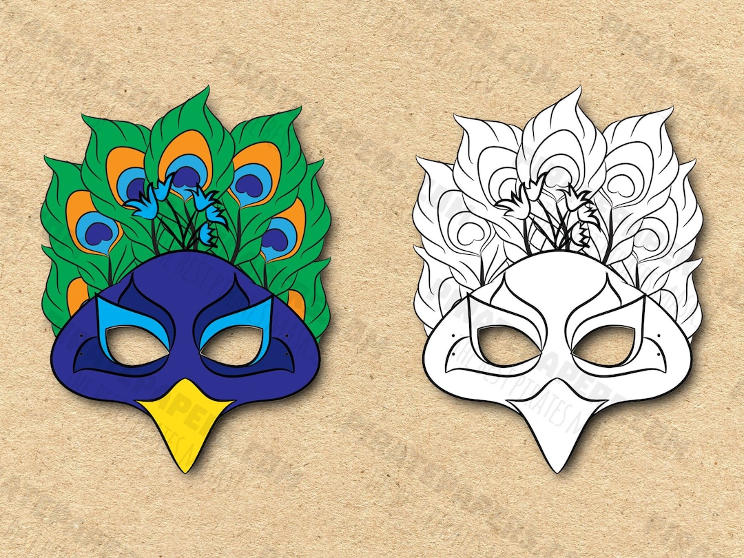 Peacock Masks Printable Color Coloring, Paper DIY for Kids and Adults